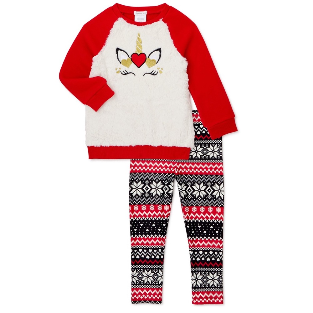 Winter Holiday Unicorn Sweatshirt + Legging Set 2T Toddler Girl Matching Outfit